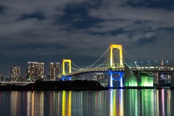 Nightview of Rainbow Bridge in Tokyo, Japan.