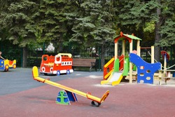 Children's colorful outdoor playground. Facilities for children's games.
