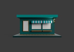 3d rendering of store or shop on dark background. 3d minimal concept for market, cafe or advertising business