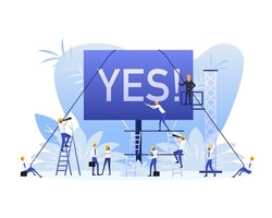 Yes sign placard with people, great design for any purposes. Background vector illustration. Web design