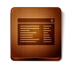 Brown Software, web developer programming code icon isolated on white background. Javascript computer script random parts of program code. Wooden square button. Vector Illustration