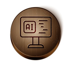 Brown line Software, web developer programming code icon isolated on white background. Javascript computer script random parts of program code. Wooden circle button. Vector