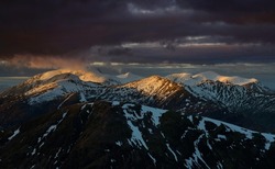 View of the Ben Nevis mountain Range at sunset. Located in the highlands of Scotland.