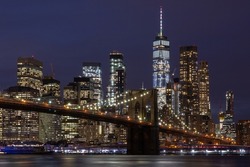 Brooklyn Bridge, New York with Manhattan Skyline at Dusk