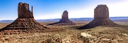 Monument Valley Panorama
A red-sand desert on the Arizona-Utah border, known for the towering sandstone buttes of Monument Valley Navajo Tribal Park. The park, frequently a filming Western Movies.