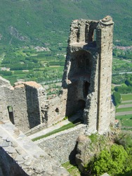 Ruins of Torre di Bell Alda Tower of the Beautiful Alda at Sacra di San Michele in Sant'Ambrogio, Italy