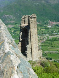Ruins of Torre di Bell Alda Tower of the Beautiful Alda at Sacra di San Michele in Sant'Ambrogio, Italy
