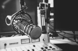 professional microphone in studio radio station
