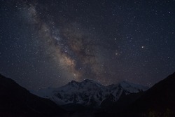 Milky way over Nanga Parbat mountain massif, Fairy Meadow, Pakistan, Asia