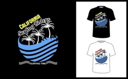 A vector image that says CALIFORNIA SURFING RIDERS can be printed on a t-shirt.