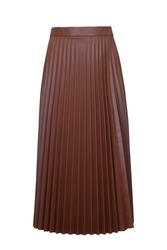 Brown romantic avant-garde eccentric special faux leather vegan leather fashion design pleated one size midi skirt to be on limelight isolated on the white background 