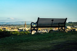 Bench overlooking town of Edinburgh, Scotland
