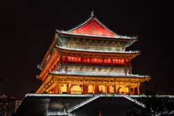 Chinese Temple Gate in Xian at night