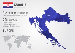 Croatia world map with a pixel diamond texture. World geography.