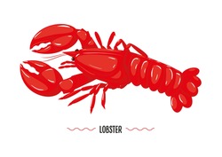 Prepared red lobster profile isolated on white backgroun. Seafood, marine delicious. Vector illustration, cartoon, simbol, icon, logo, stiker for poster, flayer, packaging