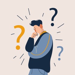 Man have a question. Flat cartoon vector illustration in modern concept. 