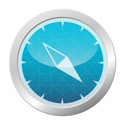 Shiny blue Compass icon.  Circle button navigation tool symbol, vector illustration.