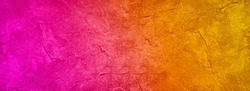 Yellow orange red magenta violet. Gradient. Painted stone surface texture. Abstract colorful background with copy space for design. Wide banner. Panoramic. Birthday, Valentine.