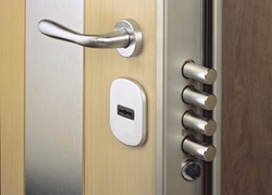 Close-up look at home door high security lock