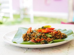 Thai Food concept Khao pad krapow rice and minced beef Thai holy basil stir-fry.