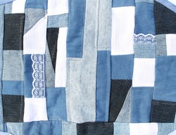 Handmade patchwork textile denim background