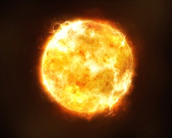 Bright and hot orange sun on a black space background