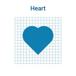 2D heart shape in mathematics. Blue heart shape drawing for kids isolated on white background
