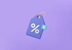 online shopping tag price 3d render vector, discount coupon of cash for future use. sales with an excellent offer 3d for shopping, Special offer promotion on 3d price tags on purple tag discount