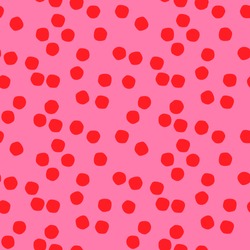 Red spot on a pink background seamless pattern. Hand drawn dot repeating design for toddler girl dress or pajama print. 