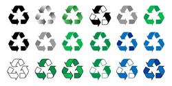 Set of recycle icon vector design illustration. Recycle icon simple sign. Recycle icon collection. Trendy and modern Recycle symbols for logo, icons, business, template, apps, website, UI.