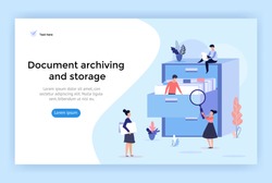 Document archiving and storage concept illustration, perfect for web design, banner, mobile app, landing page, vector flat design