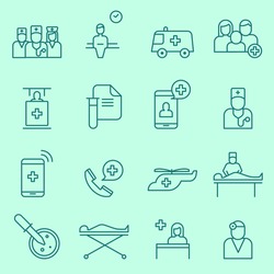 Medical and health care icons, thin line flat design