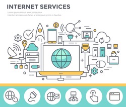 Internet service concept illustration, thin line flat design