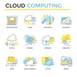 Cloud computing concept icons, thin line, flat design