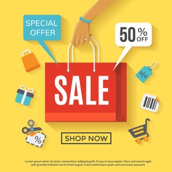 Sale poster with shopping bag
