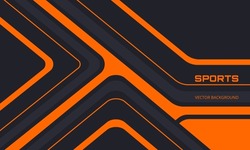 Orange and black sports background with abstract design motion elements, angles and arrows. Abstract dark gray and orange waved background.