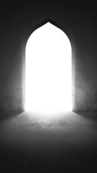 Mosque door with a bright light background