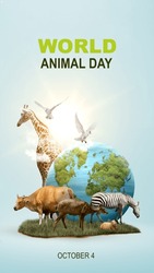 Wildlife animal and earth. World Animal Day concept
