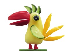 Funny parrot made of vegetables on a white background.
