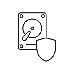 Protection hard drive disk, HDD flat line icon.
