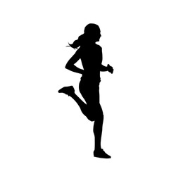 Running tennager girl, isolated vector silhouette