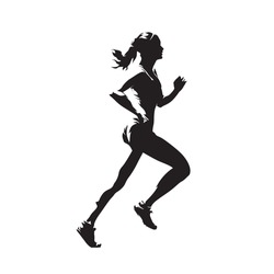 Running woman, side view. Abstract isolated vector silhouette