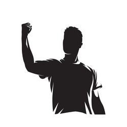 Man celebrating, celebration gesture. Isolated vector silhouette, ink drawing. Soccer player celebrates goal