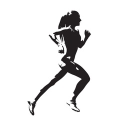 Running woman, abstract vector silhouette, side view