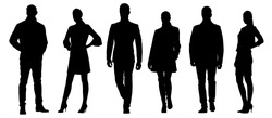 Set of businessmen vector silhouettes, group of men and women in formal dress