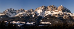 Wilder Kaiser Panorama Mountains by Sunset in Winter