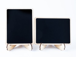 Pair of blank Black chalkboards vertical and horizontal for mock ups on a white background
