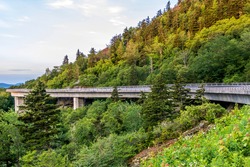 Viaduct on the Blue Ridge Parkway  in North Carolina in summer