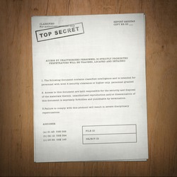 top secret document on wooden desk background
