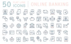 Set of vector line icons of online banking for modern concepts, web and apps.